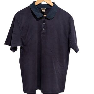 Vintage LL Bean Bean Men’s Dark Blue Striped Polo Short Sleeve Shirt Cotton